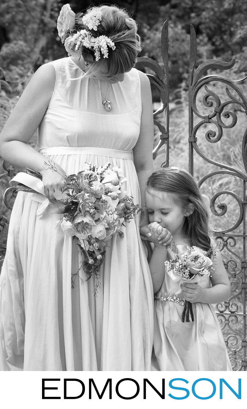 Simple Kiss By Flower Girl Touches Los Poblanos Bride