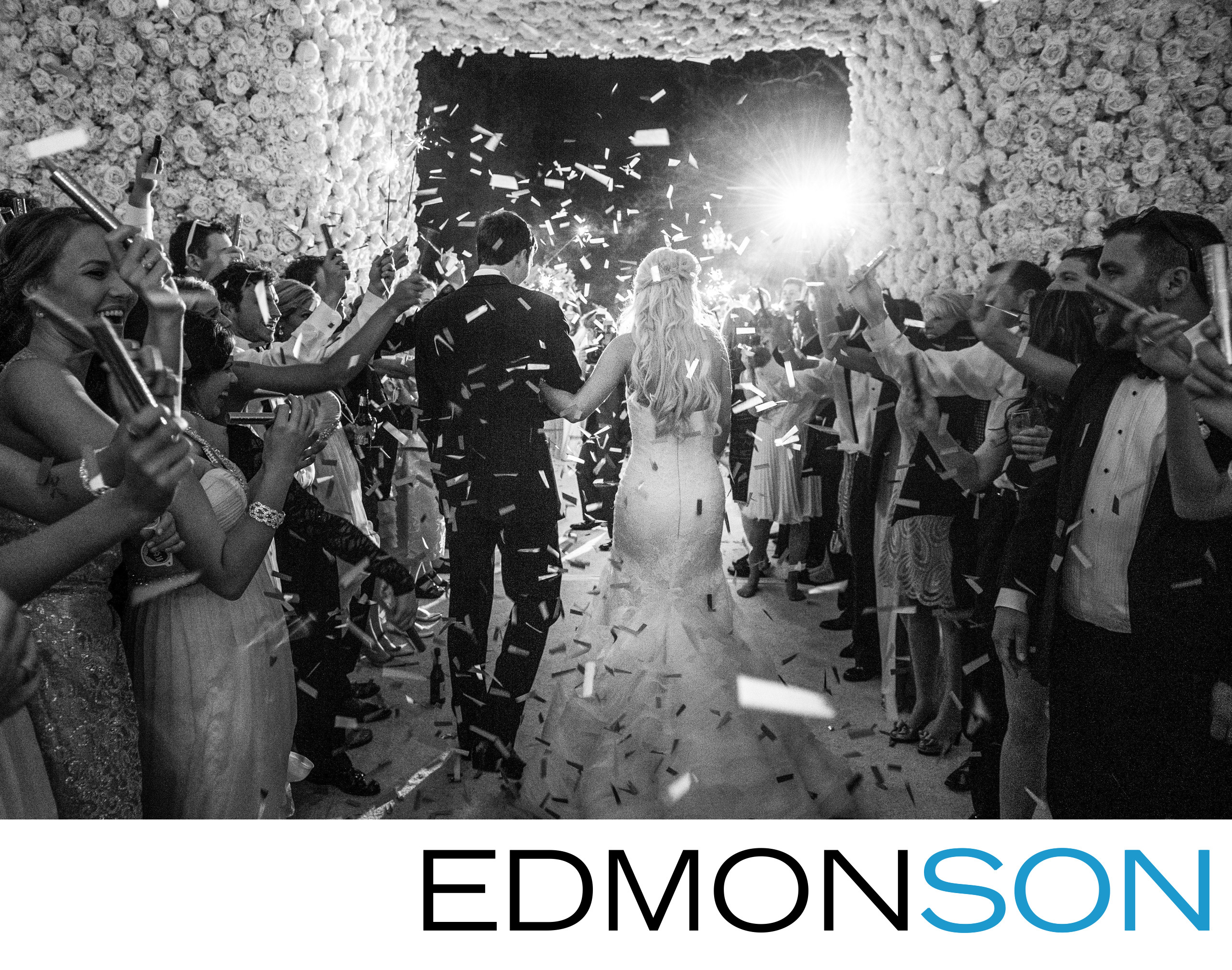 Confetti Wedding Exit Through Massive Floral Entrance