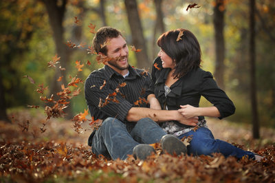 Park Cities Couple's Playful Fall Engagement Photo