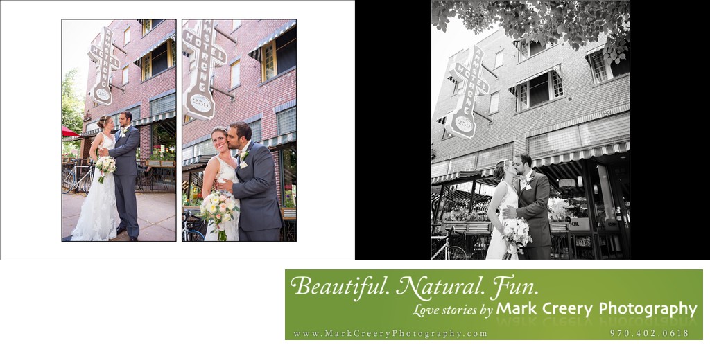 Wedding couple kissing at Armstrong Hotel in Fort Collins