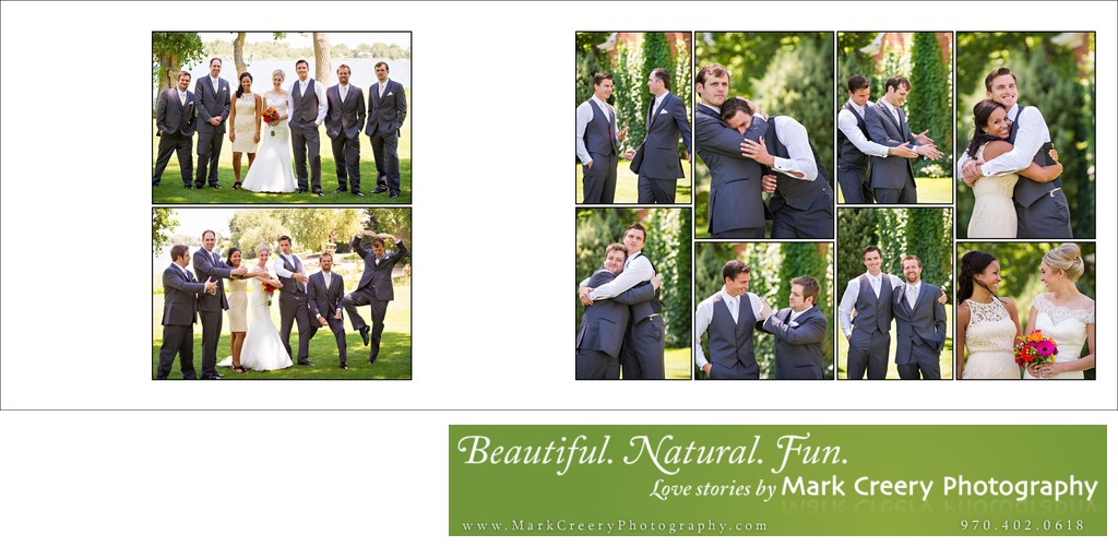 Bridal party goofing off in Fort Collins backyard wedding