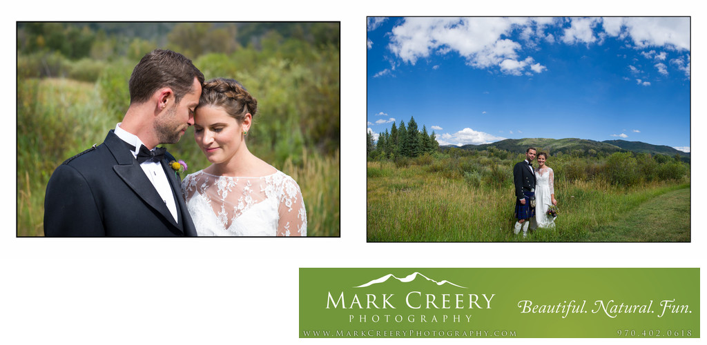 Couple with mountains at Steamboat Springs wedding