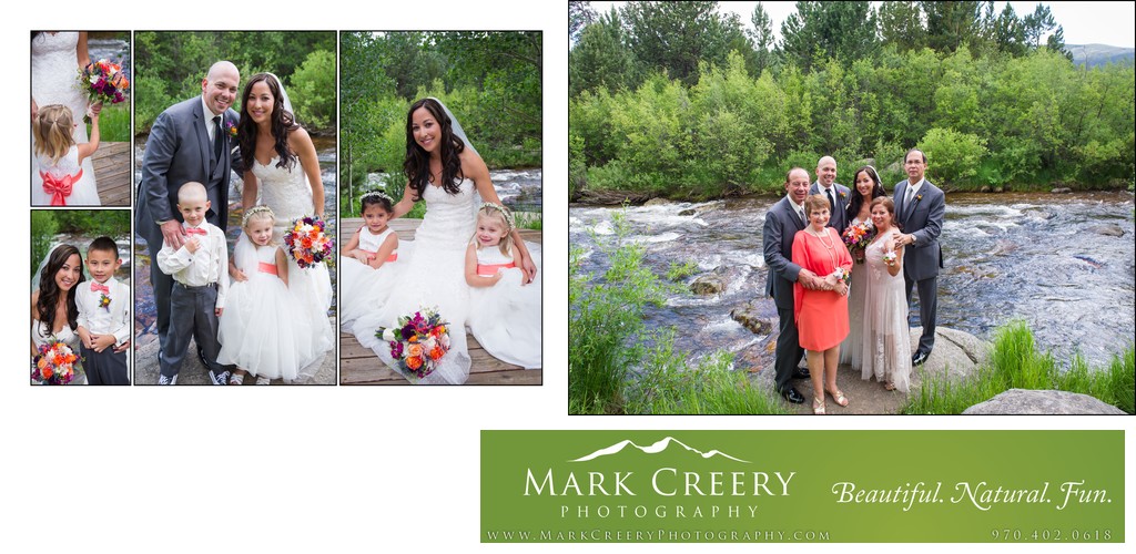 Flower girls with couple & family at Wild Basin Lodge