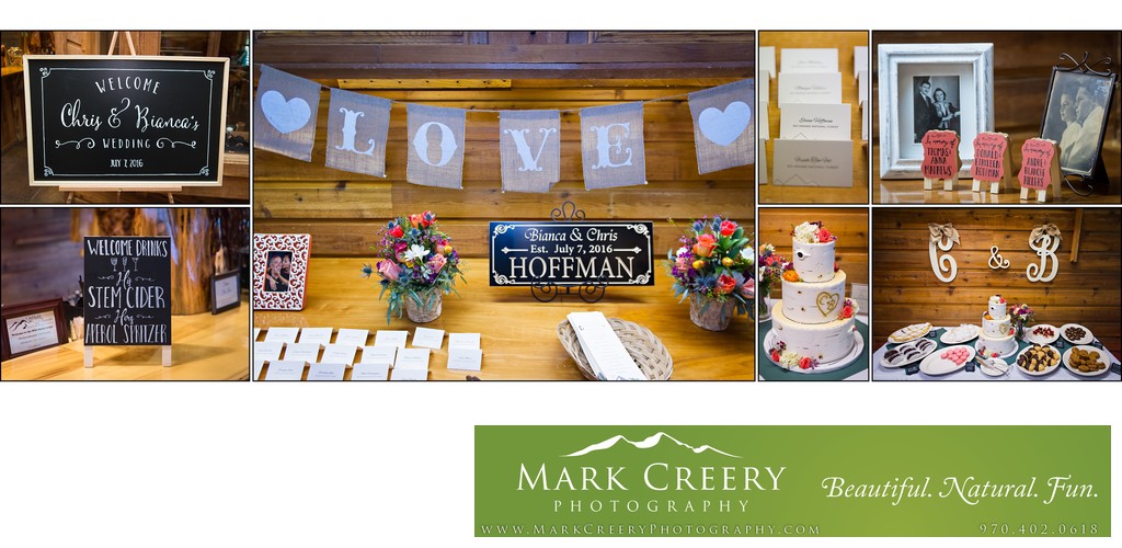 Reception details at Wild Basin Lodge wedding