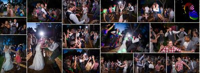 Dance party collage at Fort Collins backyard wedding