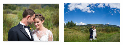 Couple with mountains at Steamboat Springs wedding