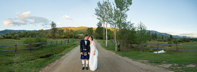 Bride & Groom kissing panorama at Perry Mansfield