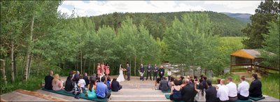 Wedding ceremony panorama with aspens at Wild Basin Lodge