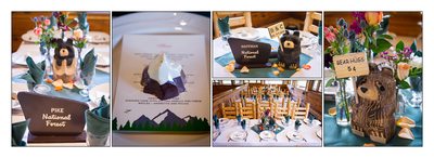Wedding reception table details and bears Wild Basin Lodge