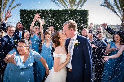 Confetti toss at a Los Angeles wedding