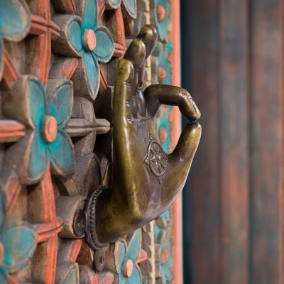 Detail on a door at Rudramandir in Berkeley