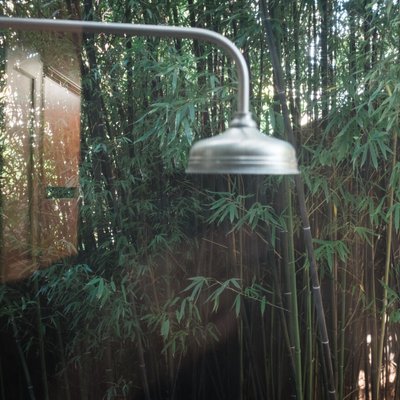 The outdoor shower at the Zen Garden House in Berkeley