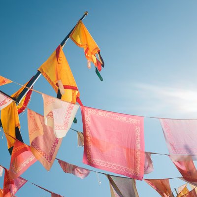 Prayer flags outside Nyingma Institute in Berkeley, CA