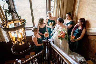 Endicott estate stairway wedding photos