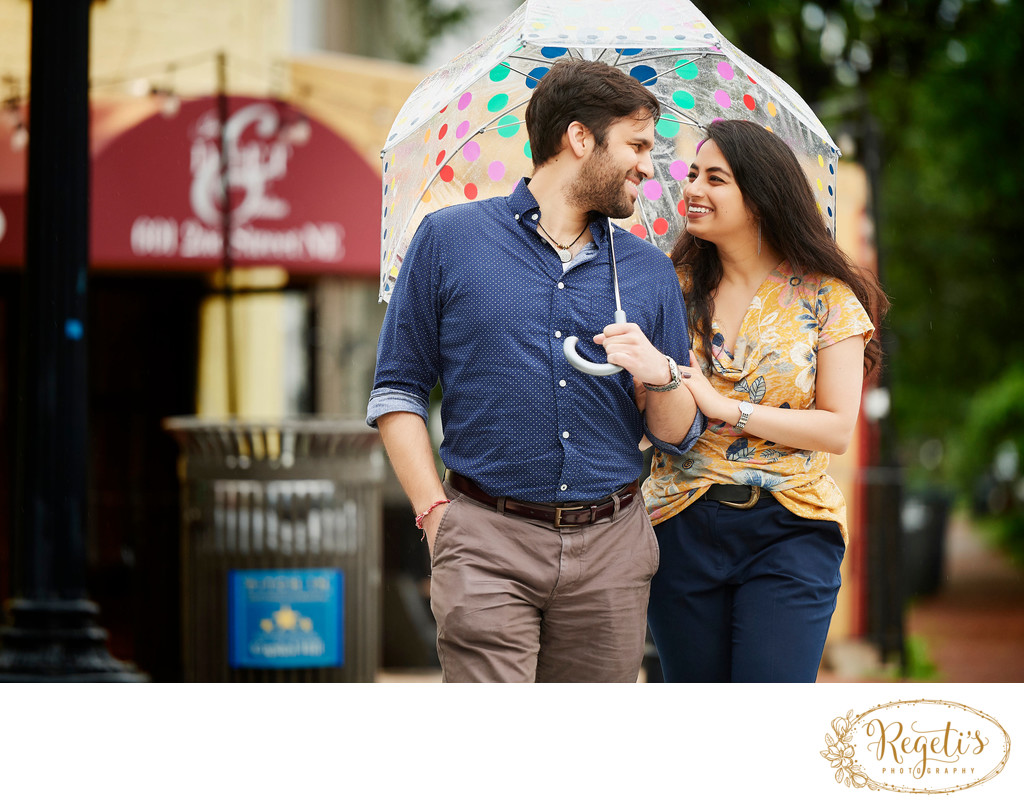 Engagement Session in Rain with an Umbrella