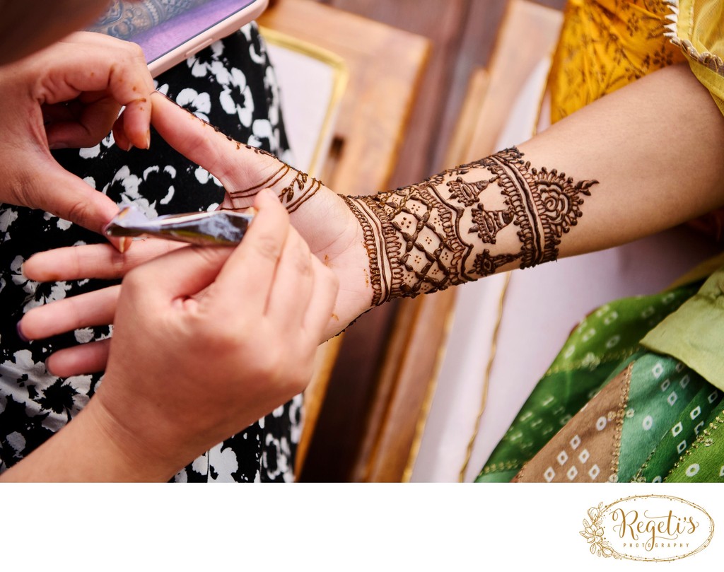 Wedding mehndi event celebrations and ceremony at bride’s private residence in Charlottesville, Virginia