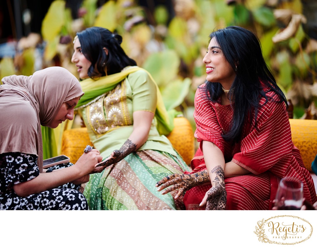 Wedding mehndi event celebrations and ceremony at bride’s private residence in Charlottesville, Virginia