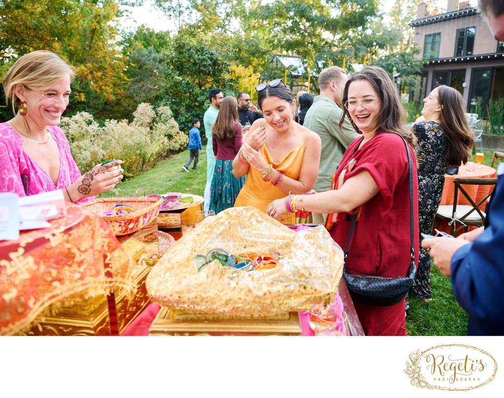 Wedding mehndi event celebrations and ceremony at bride’s private residence in Charlottesville, Virginia