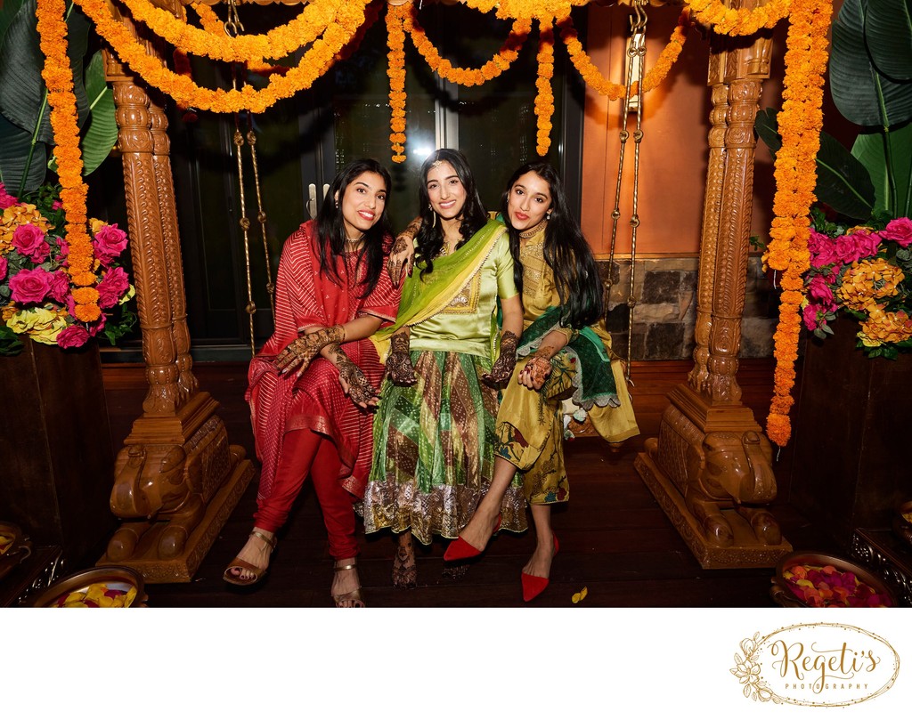 Wedding mehndi event celebrations and ceremony at bride’s private residence in Charlottesville, Virginia