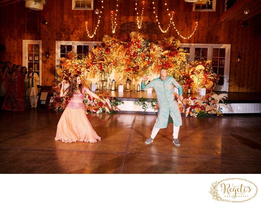 Wedding sangeet event celebrations and ceremonies at the Castle Hill Cider in Keswick, Virginia