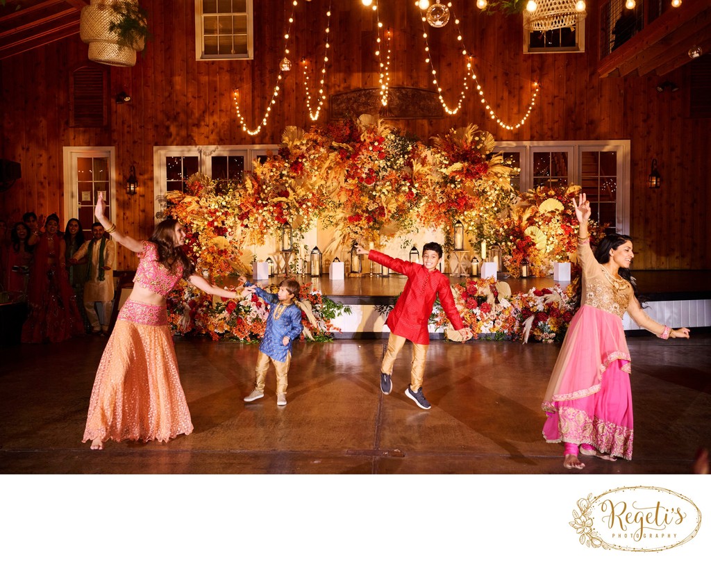 Wedding sangeet event celebrations and ceremonies at the Castle Hill Cider in Keswick, Virginia