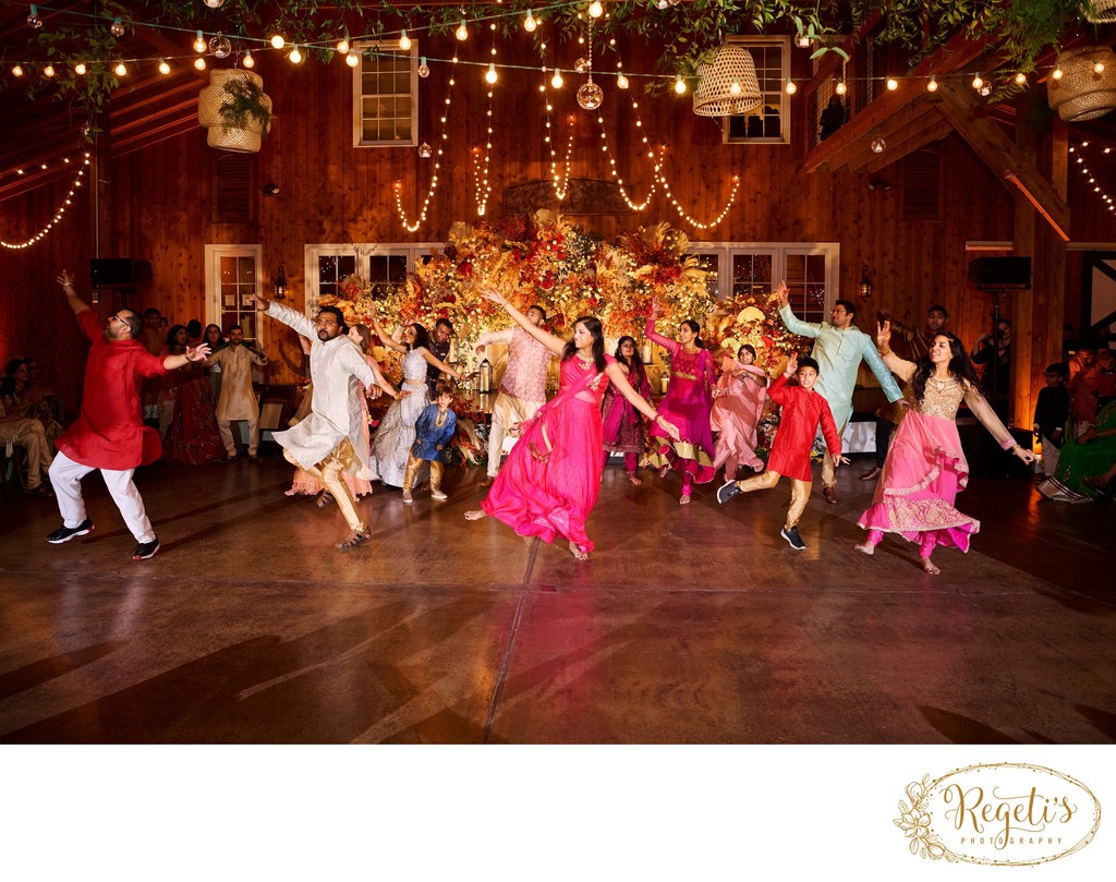 Wedding sangeet event celebrations and ceremonies at the Castle Hill Cider in Keswick, Virginia