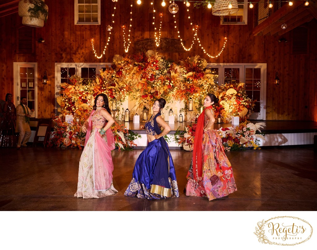 Wedding sangeet event celebrations and ceremonies at the Castle Hill Cider in Keswick, Virginia