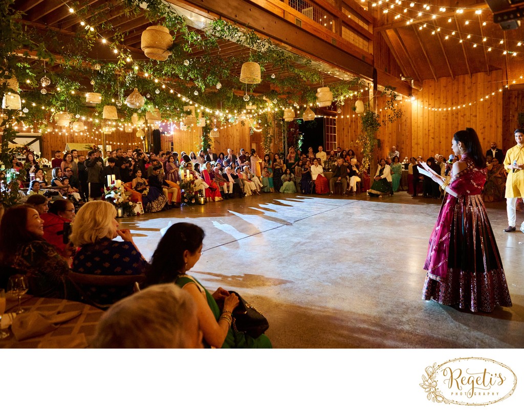 Wedding sangeet event celebrations and ceremonies at the Castle Hill Cider in Keswick, Virginia