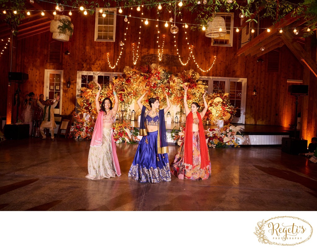 Wedding sangeet event celebrations and ceremonies at the Castle Hill Cider in Keswick, Virginia