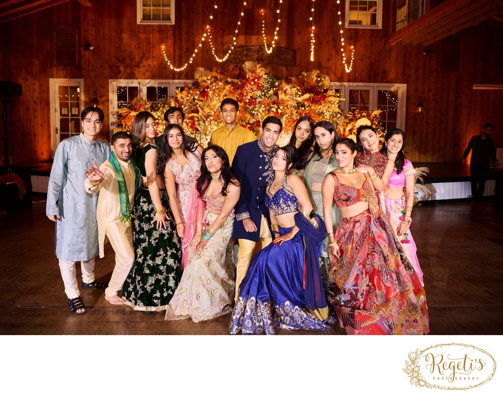 Wedding sangeet event celebrations and ceremonies at the Castle Hill Cider in Keswick, Virginia