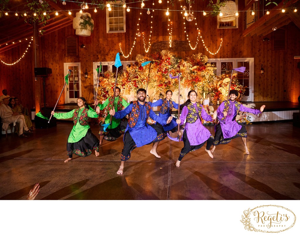 Wedding sangeet event celebrations and ceremonies at the Castle Hill Cider in Keswick, Virginia