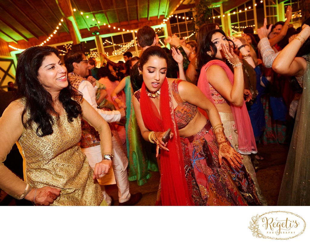 Wedding sangeet event celebrations and ceremonies at the Castle Hill Cider in Keswick, Virginia