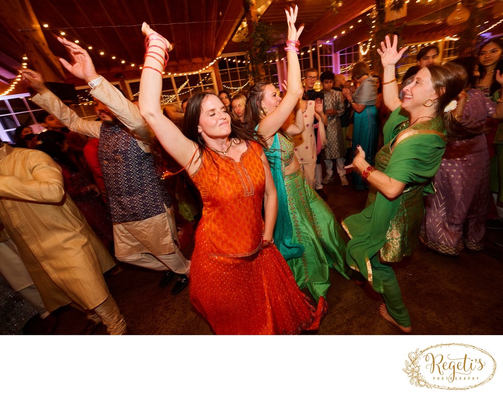 Wedding sangeet event celebrations and ceremonies at the Castle Hill Cider in Keswick, Virginia