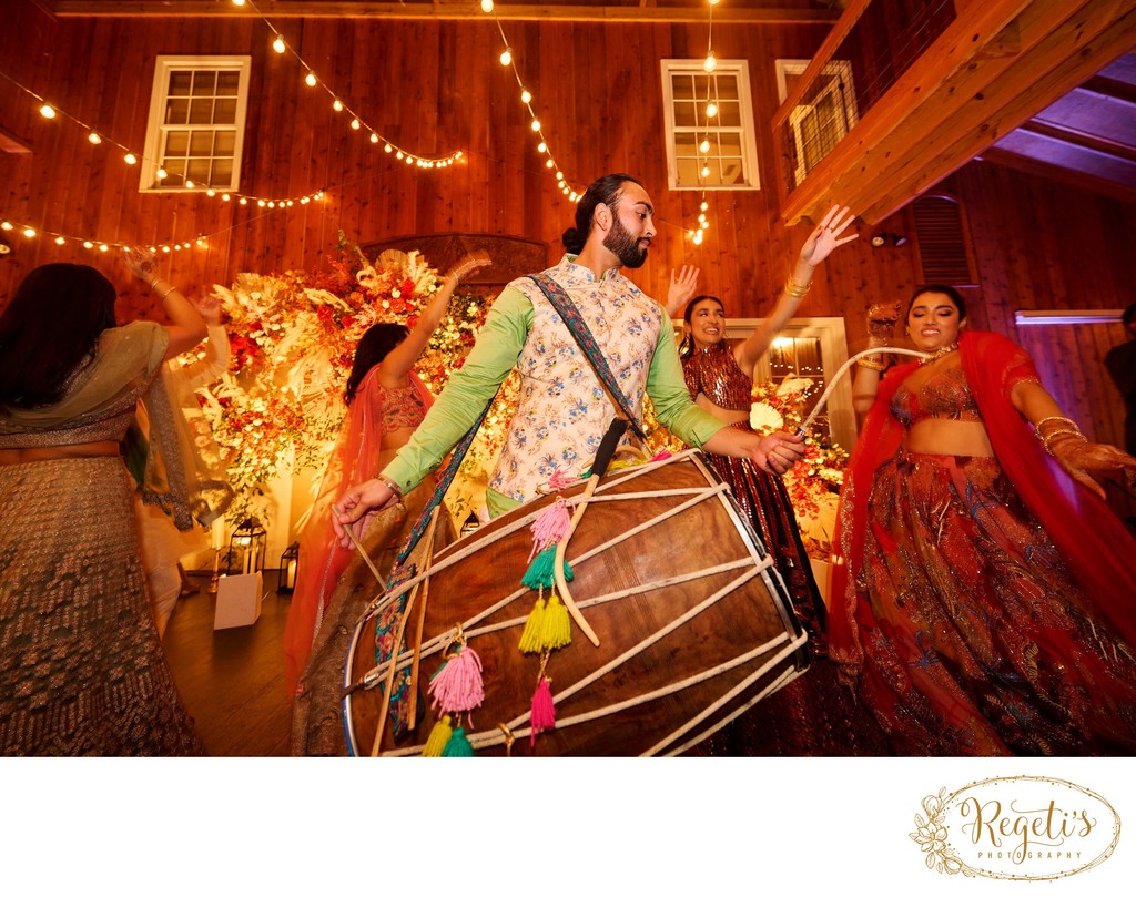 Wedding sangeet event celebrations and ceremonies at the Castle Hill Cider in Keswick, Virginia