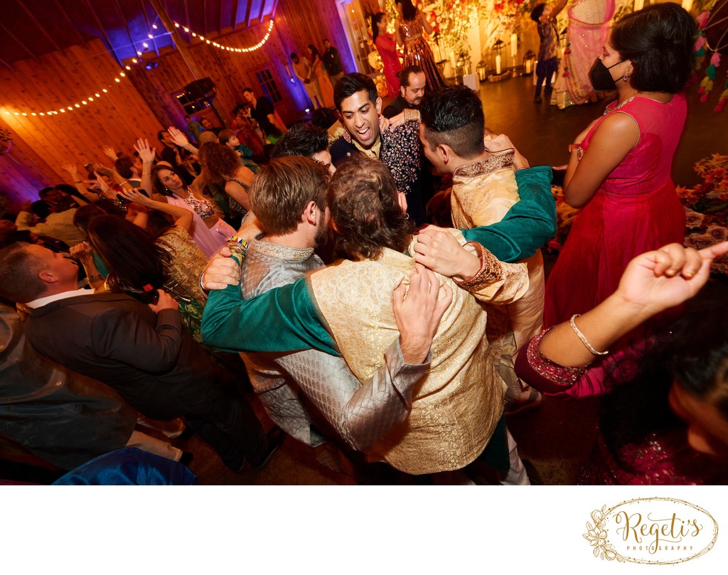 Wedding sangeet event celebrations and ceremonies at the Castle Hill Cider in Keswick, Virginia