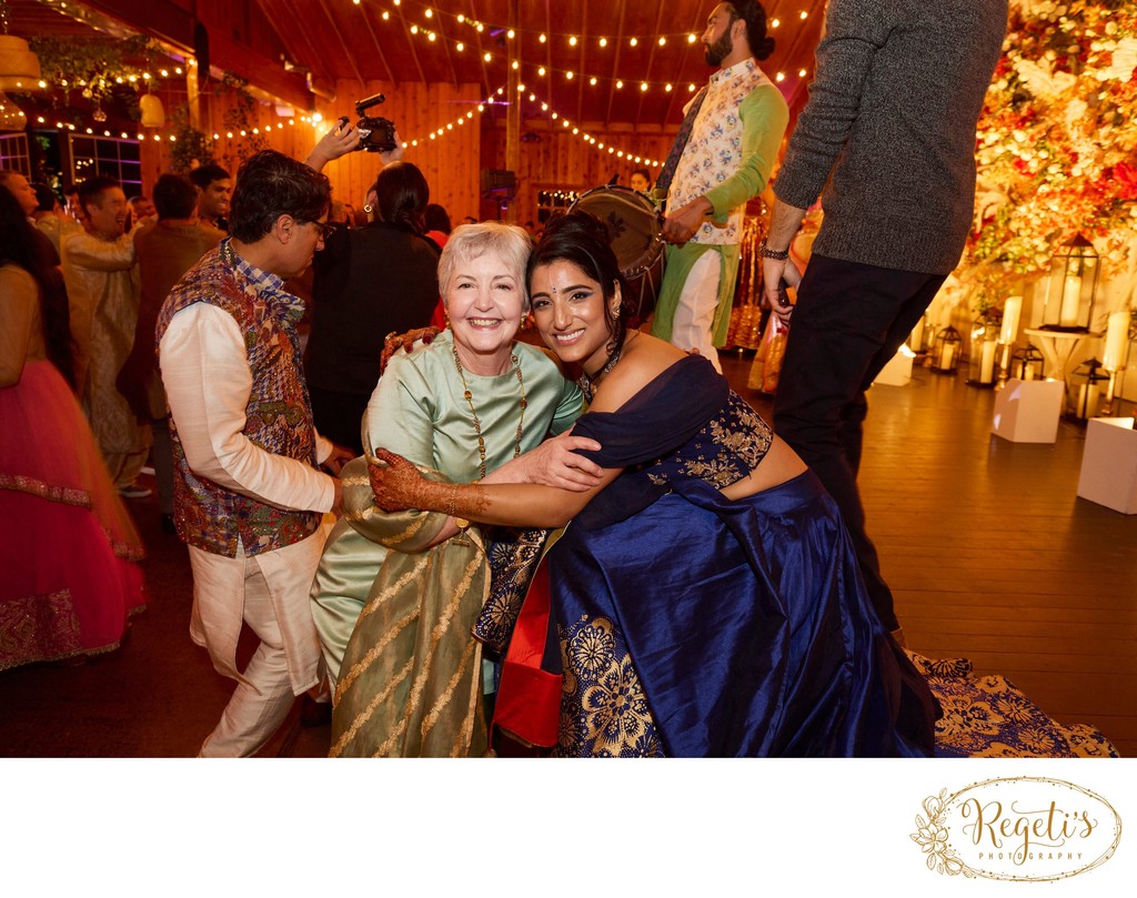 Wedding sangeet event celebrations and ceremonies at the Castle Hill Cider in Keswick, Virginia