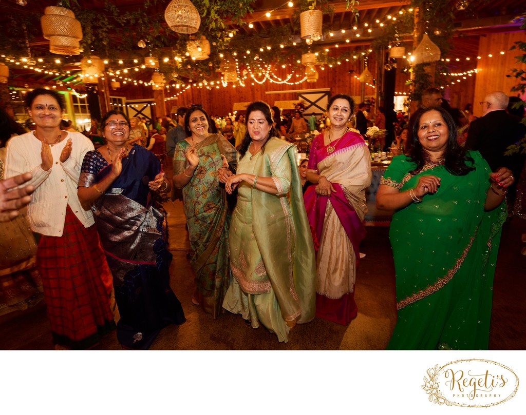 Wedding sangeet event celebrations and ceremonies at the Castle Hill Cider in Keswick, Virginia