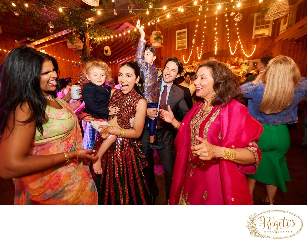 Wedding sangeet event celebrations and ceremonies at the Castle Hill Cider in Keswick, Virginia