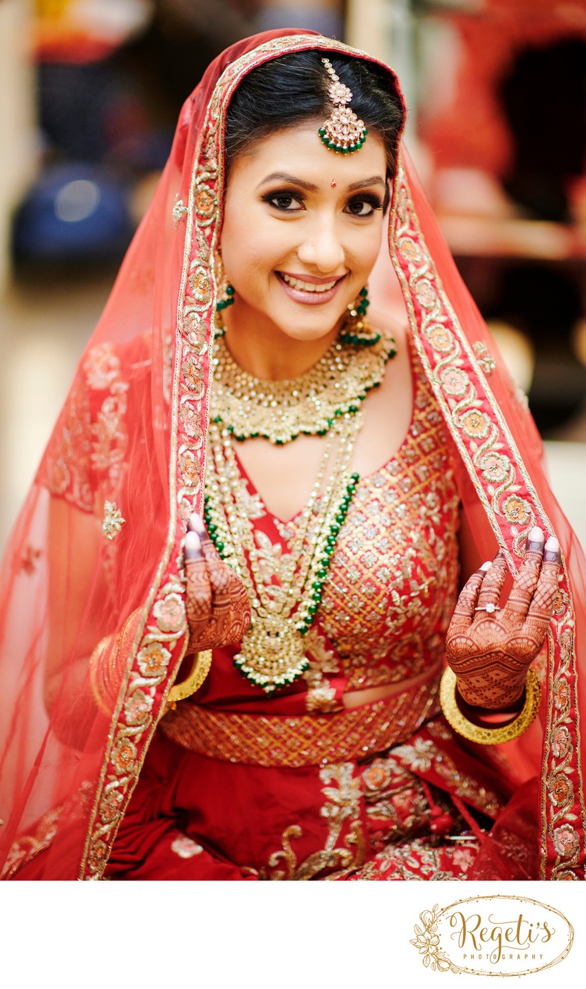 Indian Bridal Portrait in Red Wedding Dress