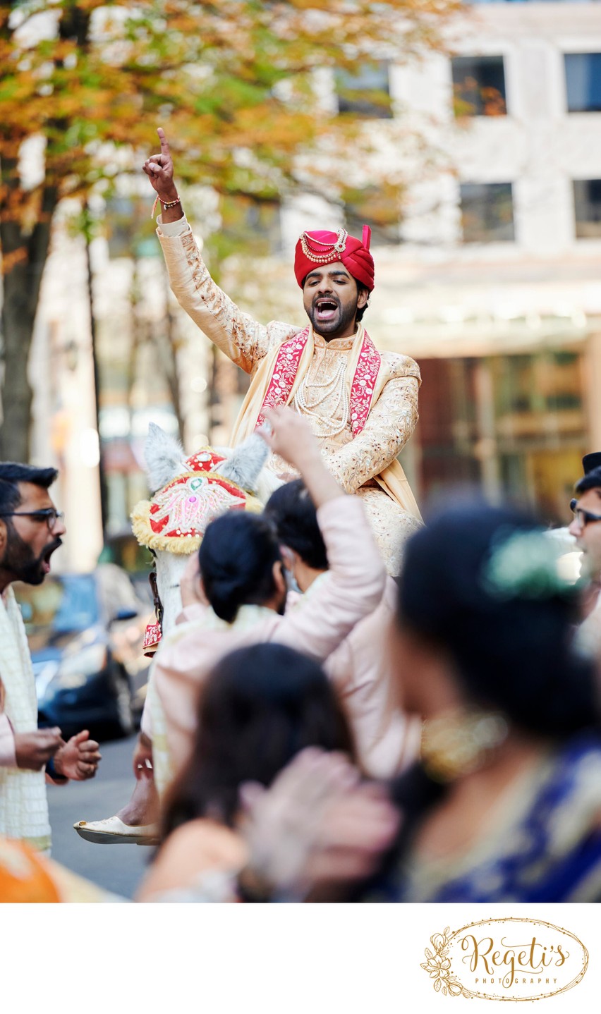 Groom on the horse for the Baraat