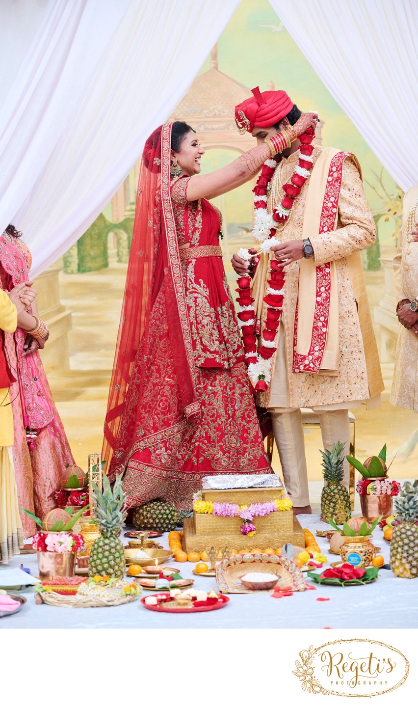 Garland exchange at the Indian Wedding Ceremony