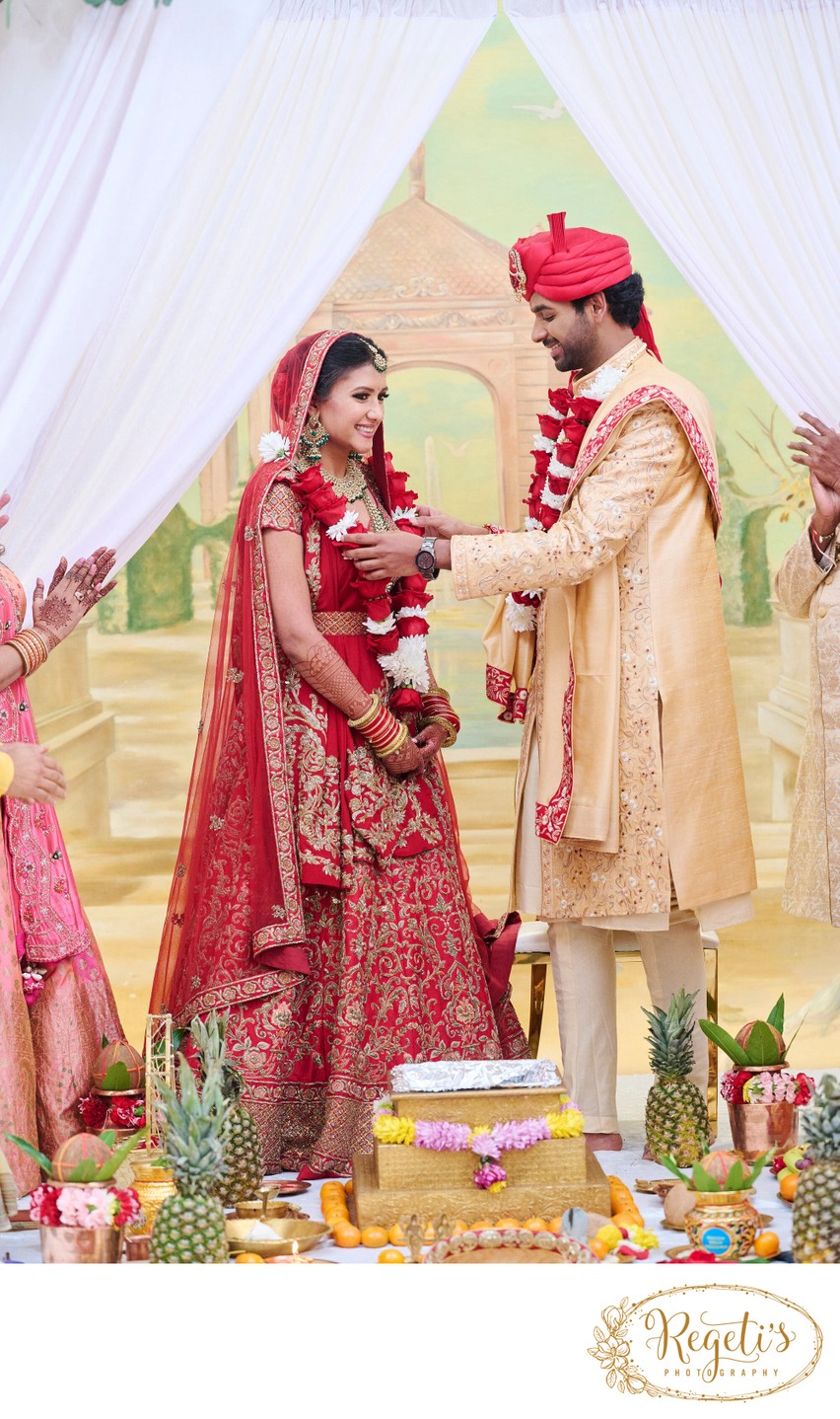 Garland exchange at the Indian Wedding Ceremony