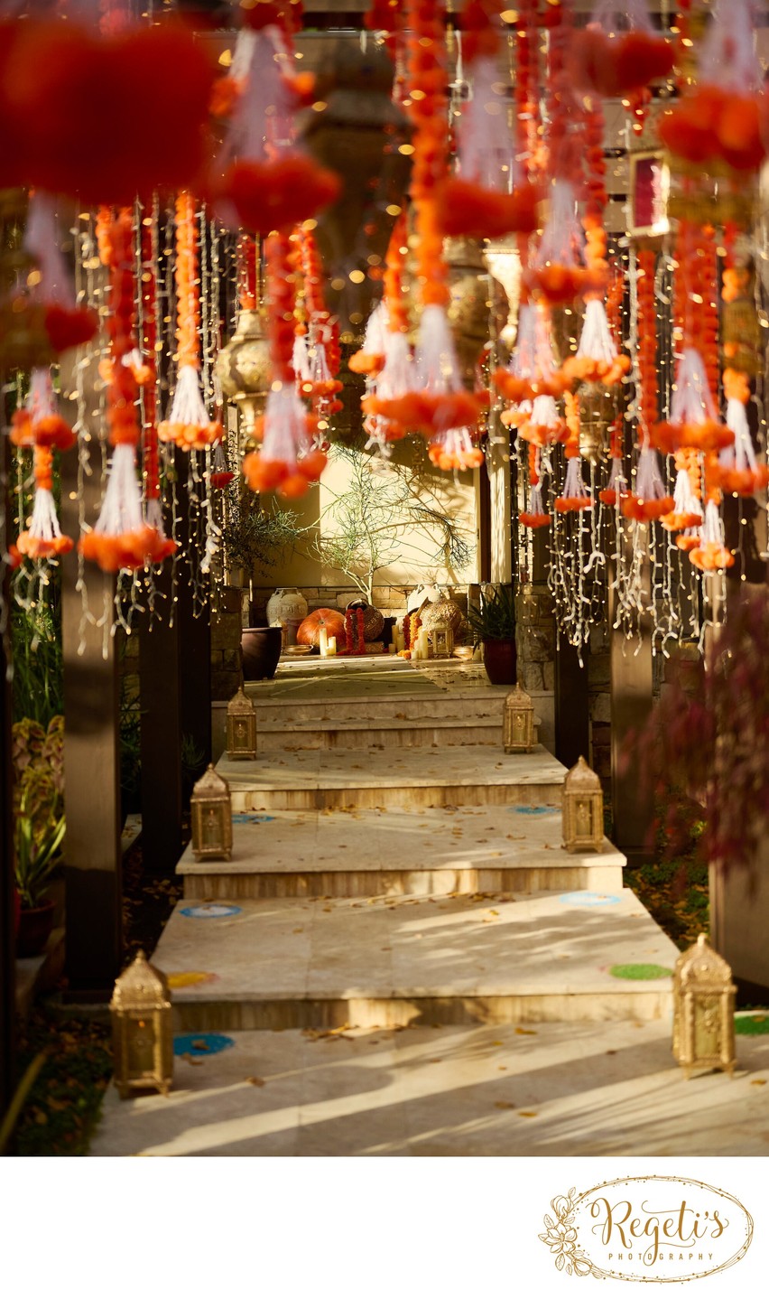 Wedding mehndi event celebrations and ceremony at bride’s private residence in Charlottesville, Virginia