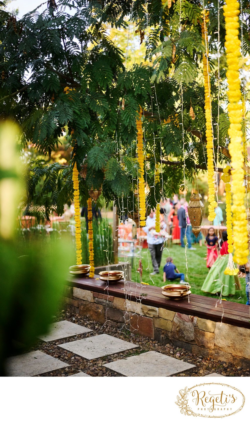 Wedding mehndi event celebrations and ceremony at bride’s private residence in Charlottesville, Virginia