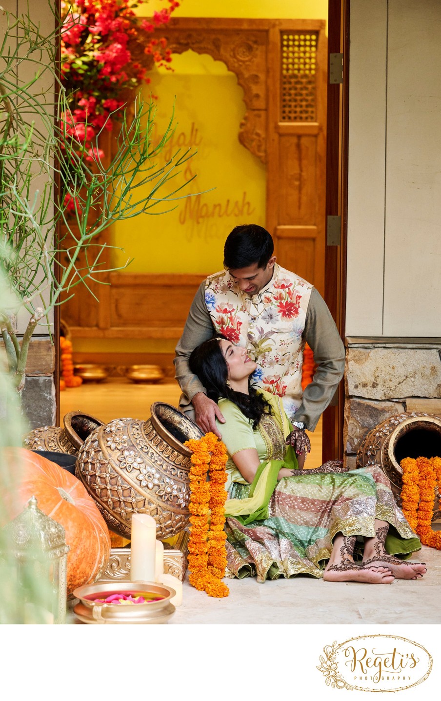 Wedding mehndi event celebrations and ceremony at bride’s private residence in Charlottesville, Virginia