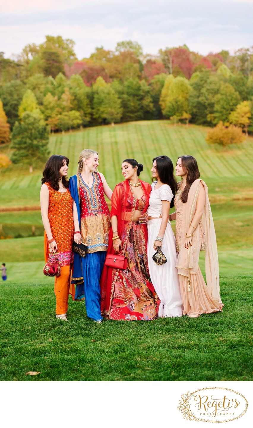 Wedding sangeet event celebrations and ceremonies at the Castle Hill Cider in Keswick, Virginia