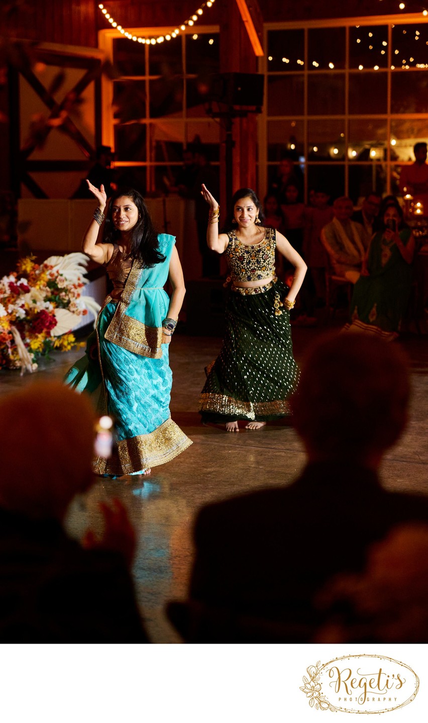 Wedding sangeet event celebrations and ceremonies at the Castle Hill Cider in Keswick, Virginia