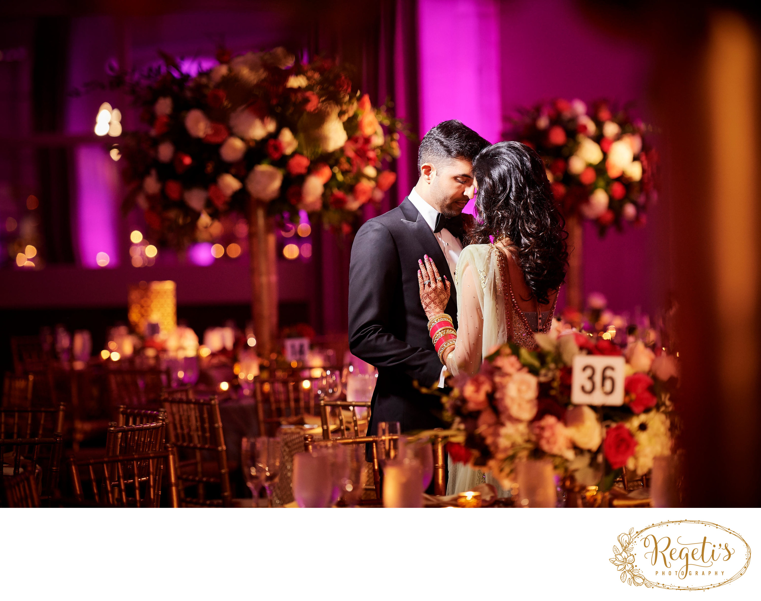 Bride and Groom enjoying the wedding reception decor - Indian and South