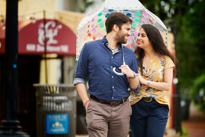 Engagement Session in Rain with an Umbrella
