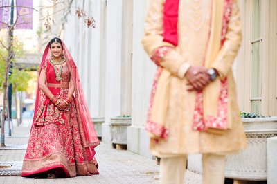 Indian Bride walking to the groom